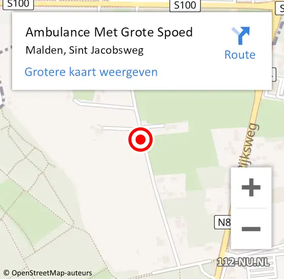 Locatie op kaart van de 112 melding: Ambulance Met Grote Spoed Naar Malden, Sint Jacobsweg op 28 november 2018 10:25