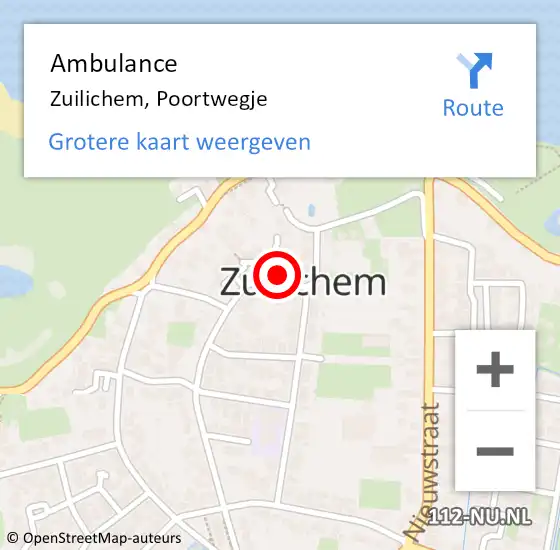 Locatie op kaart van de 112 melding: Ambulance Zuilichem, Poortwegje op 28 november 2018 11:38