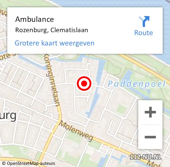 Locatie op kaart van de 112 melding: Ambulance Rozenburg, Clematislaan op 28 november 2018 11:44