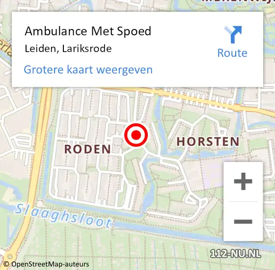 Locatie op kaart van de 112 melding: Ambulance Met Spoed Naar Leiden, Lariksrode op 28 november 2018 15:04