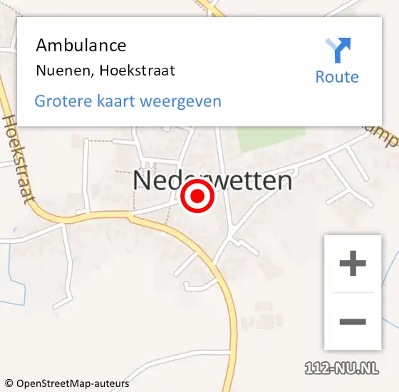 Locatie op kaart van de 112 melding: Ambulance Nuenen, Hoekstraat op 28 november 2018 16:17