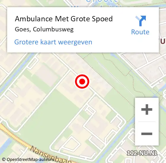 Locatie op kaart van de 112 melding: Ambulance Met Grote Spoed Naar Goes, Columbusweg op 28 november 2018 16:24