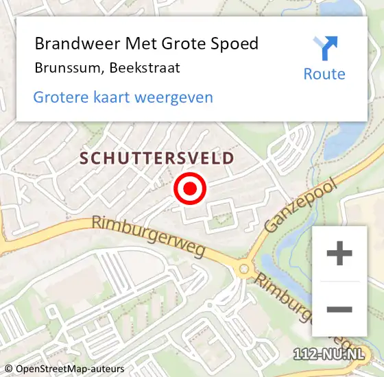 Locatie op kaart van de 112 melding: Brandweer Met Grote Spoed Naar Brunssum, Beekstraat op 28 november 2018 17:13