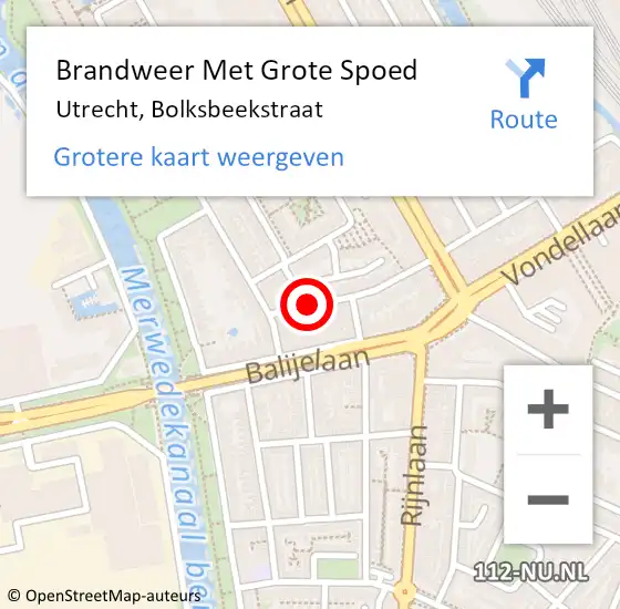Locatie op kaart van de 112 melding: Brandweer Met Grote Spoed Naar Utrecht, Bolksbeekstraat op 28 november 2018 20:14