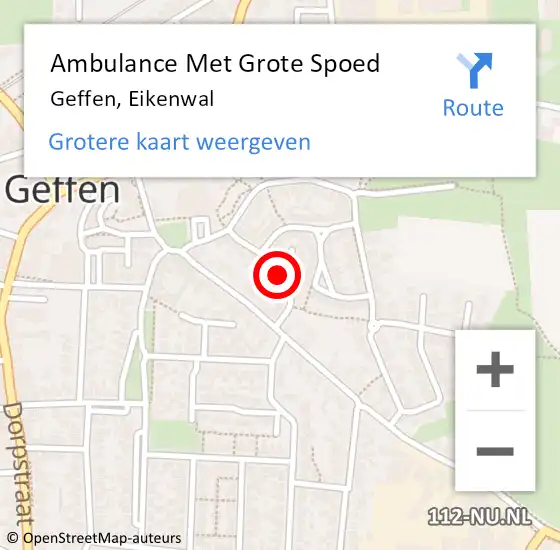 Locatie op kaart van de 112 melding: Ambulance Met Grote Spoed Naar Geffen, Eikenwal op 28 november 2018 22:29