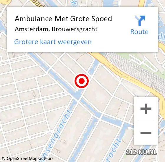Locatie op kaart van de 112 melding: Ambulance Met Grote Spoed Naar Amsterdam, Brouwersgracht op 29 november 2018 09:48