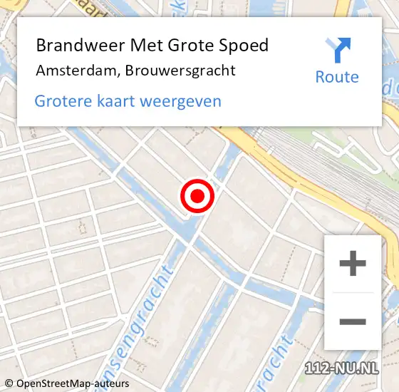 Locatie op kaart van de 112 melding: Brandweer Met Grote Spoed Naar Amsterdam, Brouwersgracht op 29 november 2018 09:48