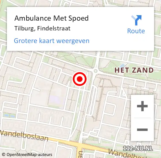 Locatie op kaart van de 112 melding: Ambulance Met Spoed Naar Tilburg, Findelstraat op 29 november 2018 13:15