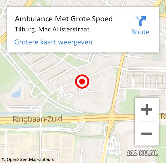 Locatie op kaart van de 112 melding: Ambulance Met Grote Spoed Naar Tilburg, Mac Allisterstraat op 29 november 2018 13:37