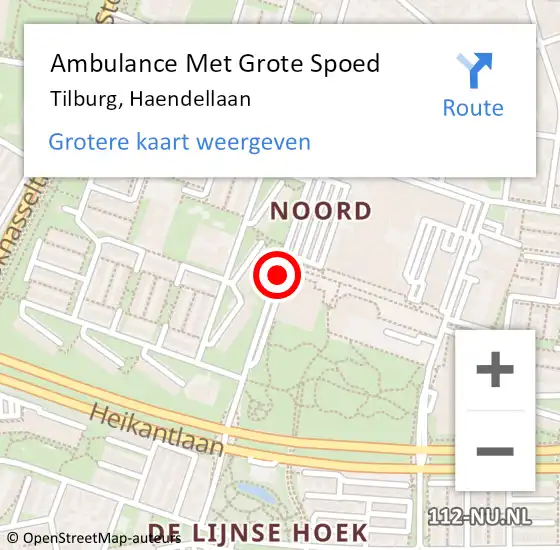 Locatie op kaart van de 112 melding: Ambulance Met Grote Spoed Naar Tilburg, Haendellaan op 29 november 2018 13:51