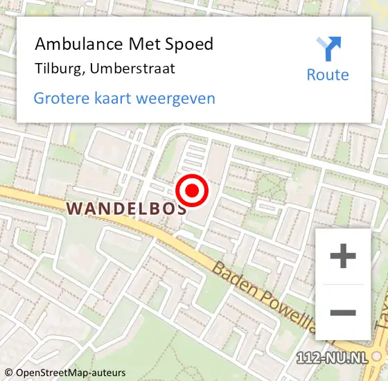 Locatie op kaart van de 112 melding: Ambulance Met Spoed Naar Tilburg, Umberstraat op 29 november 2018 14:02