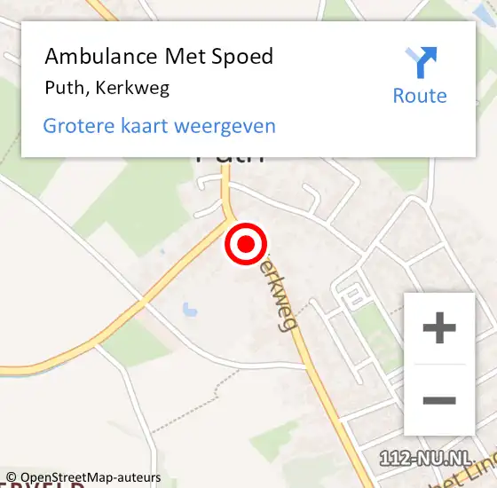 Locatie op kaart van de 112 melding: Ambulance Met Spoed Naar Puth, Kerkweg op 16 maart 2014 05:23