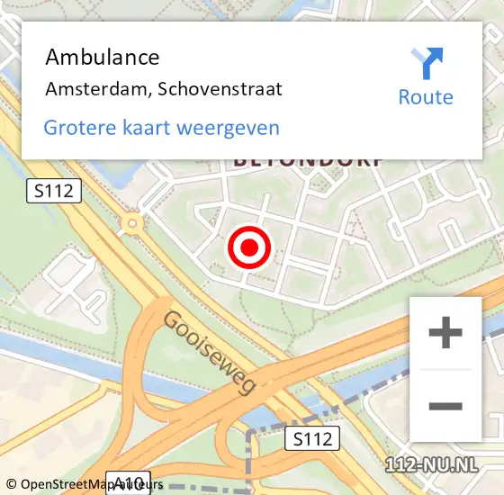 Locatie op kaart van de 112 melding: Ambulance Amsterdam, Schovenstraat op 29 november 2018 14:05