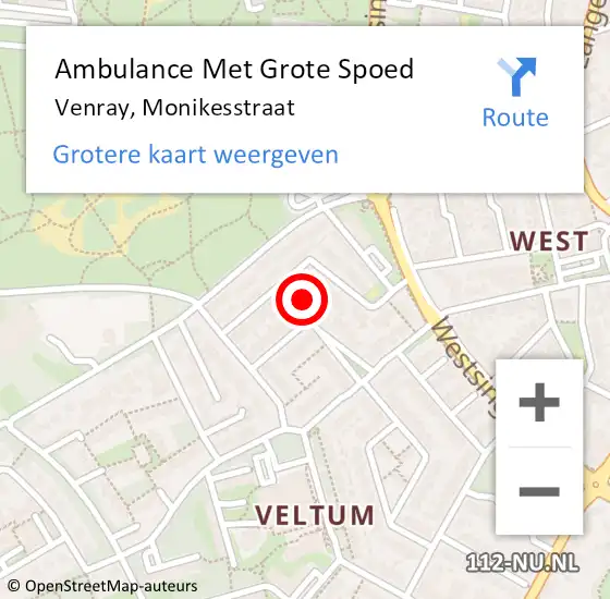 Locatie op kaart van de 112 melding: Ambulance Met Grote Spoed Naar Venray, Monikesstraat op 16 maart 2014 05:28