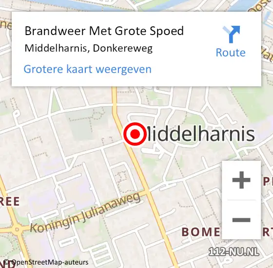 Locatie op kaart van de 112 melding: Brandweer Met Grote Spoed Naar Middelharnis, Donkereweg op 29 november 2018 18:22