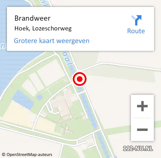 Locatie op kaart van de 112 melding: Brandweer Hoek, Lozeschorweg op 29 november 2018 19:30