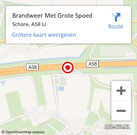 Locatie op kaart van de 112 melding: Brandweer Met Grote Spoed Naar Schore, A58 Li op 29 november 2018 21:37