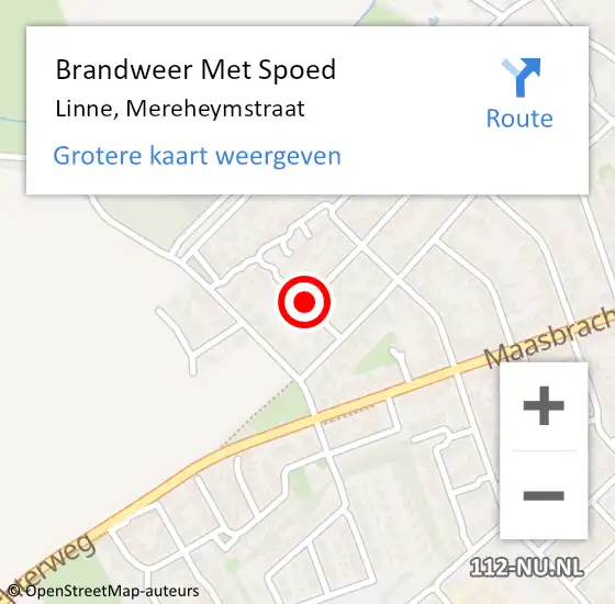 Locatie op kaart van de 112 melding: Brandweer Met Spoed Naar Linne, Mereheymstraat op 29 november 2018 21:53