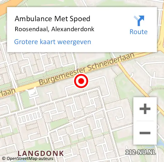 Locatie op kaart van de 112 melding: Ambulance Met Spoed Naar Roosendaal, Alexanderdonk op 29 november 2018 22:33