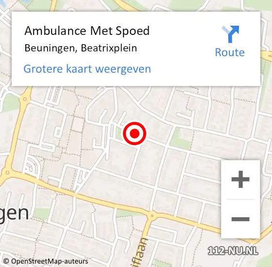 Locatie op kaart van de 112 melding: Ambulance Met Spoed Naar Beuningen, Beatrixplein op 30 november 2018 07:21