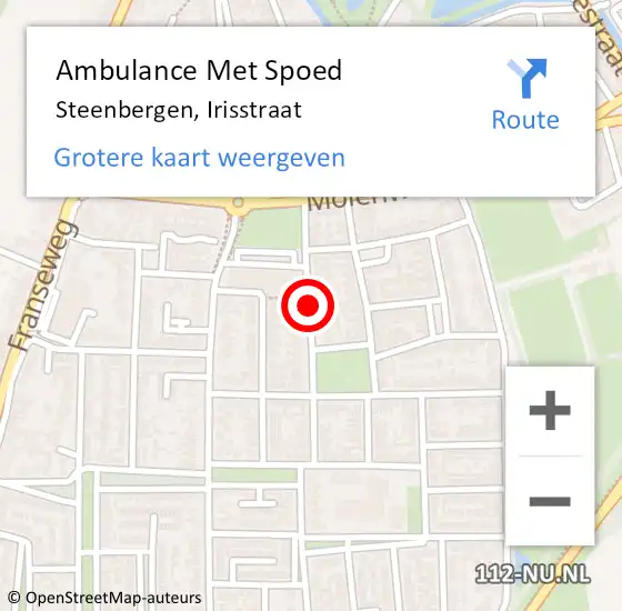 Locatie op kaart van de 112 melding: Ambulance Met Spoed Naar Steenbergen, Irisstraat op 30 november 2018 09:24