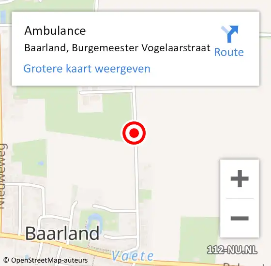 Locatie op kaart van de 112 melding: Ambulance Baarland, Burgemeester Vogelaarstraat op 30 november 2018 09:47