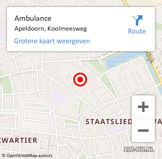 Locatie op kaart van de 112 melding: Ambulance Apeldoorn, Koolmeesweg op 16 maart 2014 08:49