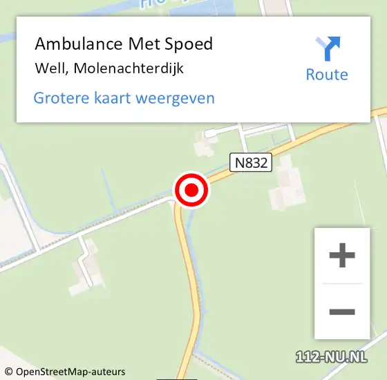 Locatie op kaart van de 112 melding: Ambulance Met Spoed Naar Well, Molenachterdijk op 30 november 2018 10:17