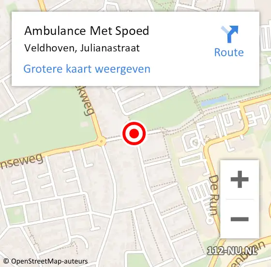 Locatie op kaart van de 112 melding: Ambulance Met Spoed Naar Veldhoven, Julianastraat op 30 november 2018 11:21