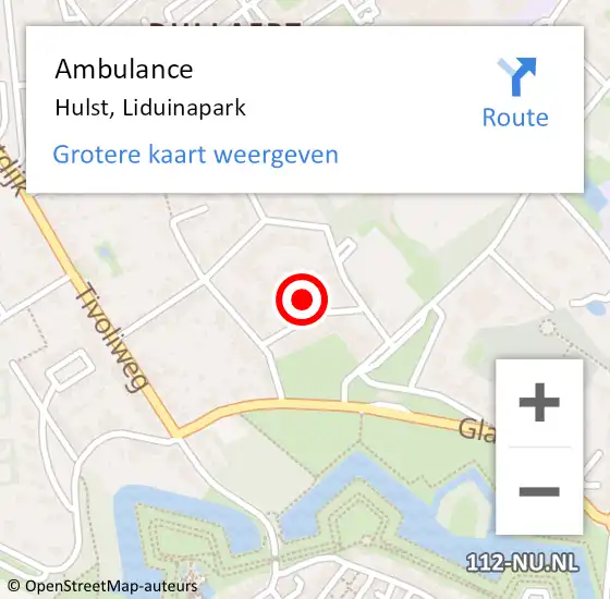 Locatie op kaart van de 112 melding: Ambulance Hulst, Liduinapark op 30 november 2018 11:35