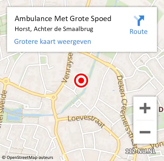 Locatie op kaart van de 112 melding: Ambulance Met Grote Spoed Naar Horst, Achter de Smaalbrug op 25 september 2013 15:13