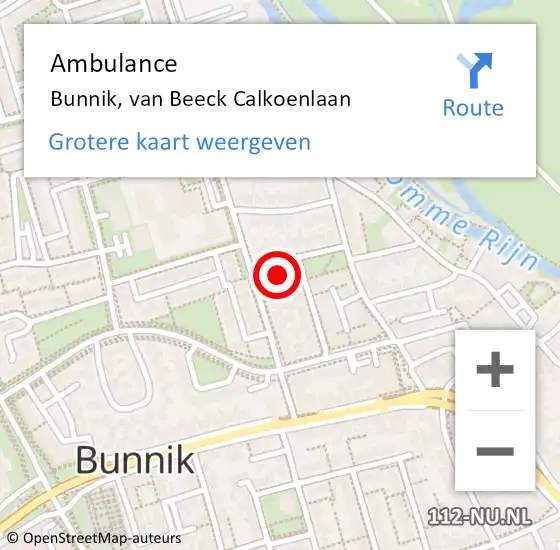 Locatie op kaart van de 112 melding: Ambulance Bunnik, van Beeck Calkoenlaan op 25 september 2013 15:13