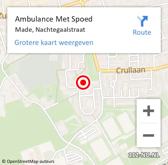 Locatie op kaart van de 112 melding: Ambulance Met Spoed Naar Made, Nachtegaalstraat op 30 november 2018 13:08