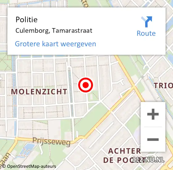 Locatie op kaart van de 112 melding: Politie Culemborg, Tamarastraat op 30 november 2018 14:28