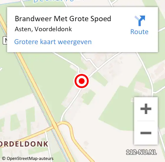 Locatie op kaart van de 112 melding: Brandweer Met Grote Spoed Naar Asten, Voordeldonk op 30 november 2018 17:17