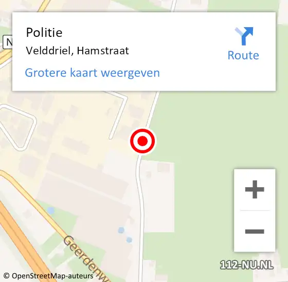 Locatie op kaart van de 112 melding: Politie Velddriel, Hamstraat op 30 november 2018 17:19