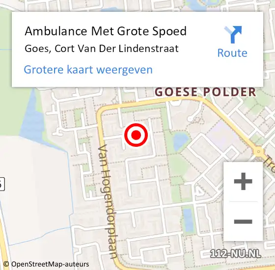 Locatie op kaart van de 112 melding: Ambulance Met Grote Spoed Naar Goes, Cort Van Der Lindenstraat op 30 november 2018 18:13