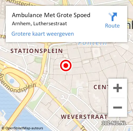 Locatie op kaart van de 112 melding: Ambulance Met Grote Spoed Naar Arnhem, Luthersestraat op 30 november 2018 22:45