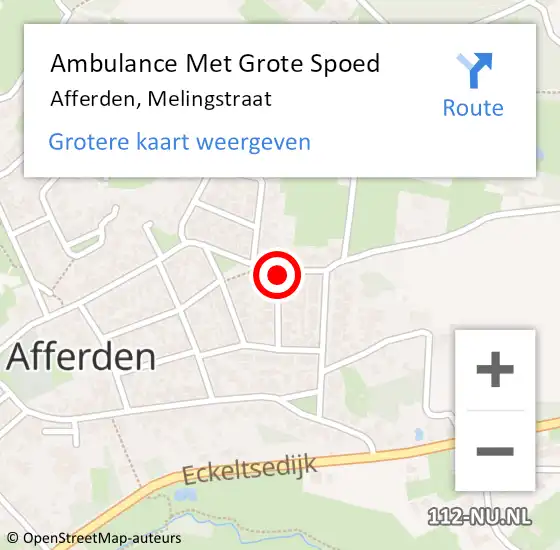 Locatie op kaart van de 112 melding: Ambulance Met Grote Spoed Naar Afferden, Melingstraat op 1 december 2018 01:28