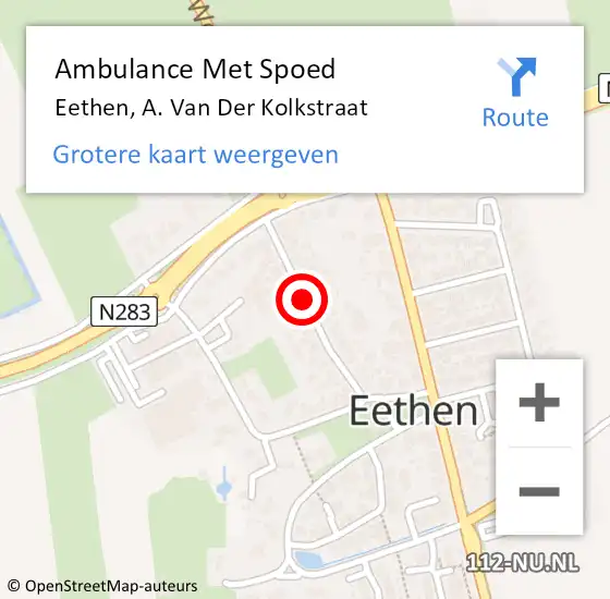 Locatie op kaart van de 112 melding: Ambulance Met Spoed Naar Eethen, A. Van Der Kolkstraat op 1 december 2018 02:51