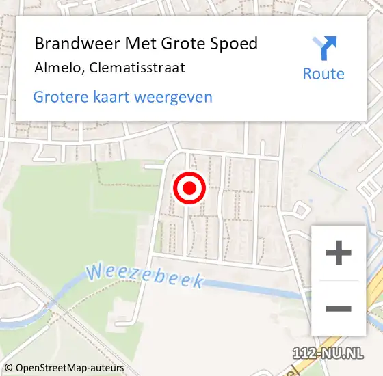 Locatie op kaart van de 112 melding: Brandweer Met Grote Spoed Naar Almelo, Clematisstraat op 1 december 2018 06:59