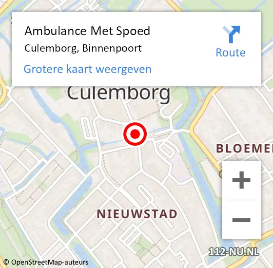 Locatie op kaart van de 112 melding: Ambulance Met Spoed Naar Culemborg, Binnenpoort op 1 december 2018 07:34
