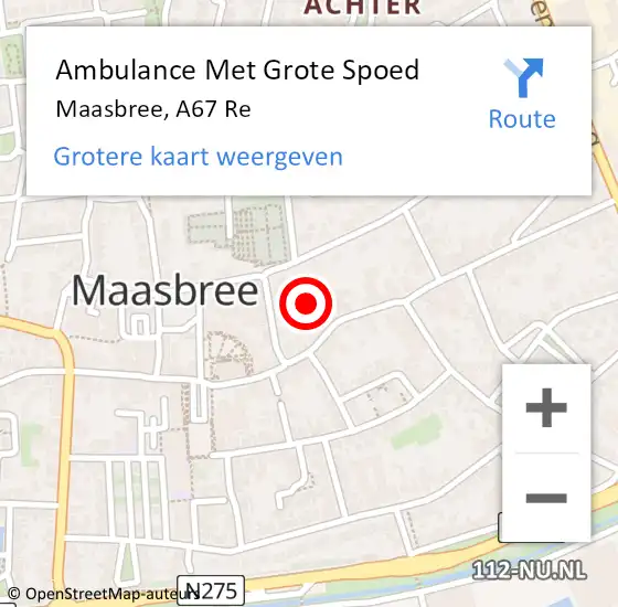 Locatie op kaart van de 112 melding: Ambulance Met Grote Spoed Naar Maasbree, van Limburg Stirumstraat op 1 december 2018 08:07