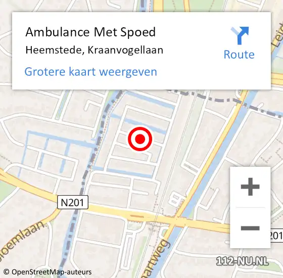 Locatie op kaart van de 112 melding: Ambulance Met Spoed Naar Heemstede, Kraanvogellaan op 1 december 2018 10:26