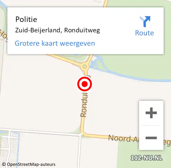 Locatie op kaart van de 112 melding: Politie Zuid-Beijerland, Ronduitweg op 1 december 2018 11:41