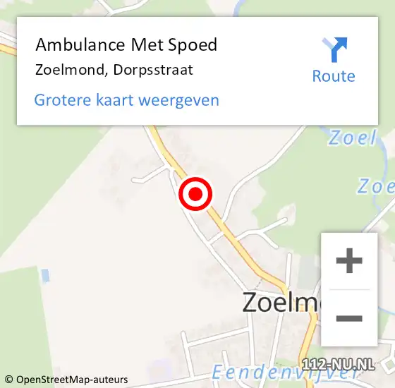 Locatie op kaart van de 112 melding: Ambulance Met Spoed Naar Zoelmond, Dorpsstraat op 1 december 2018 13:02
