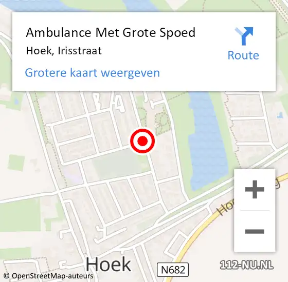 Locatie op kaart van de 112 melding: Ambulance Met Grote Spoed Naar Hoek, Irisstraat op 1 december 2018 13:37