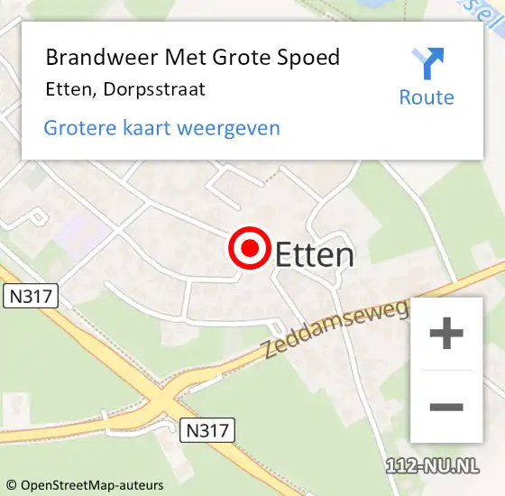 Locatie op kaart van de 112 melding: Brandweer Met Grote Spoed Naar Etten, Dorpsstraat op 1 december 2018 13:52