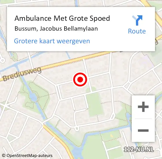 Locatie op kaart van de 112 melding: Ambulance Met Grote Spoed Naar Bussum, Jacobus Bellamylaan op 16 maart 2014 11:44