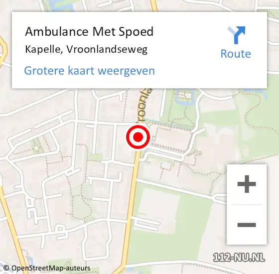 Locatie op kaart van de 112 melding: Ambulance Met Spoed Naar Kapelle, Vroonlandseweg op 1 december 2018 16:05